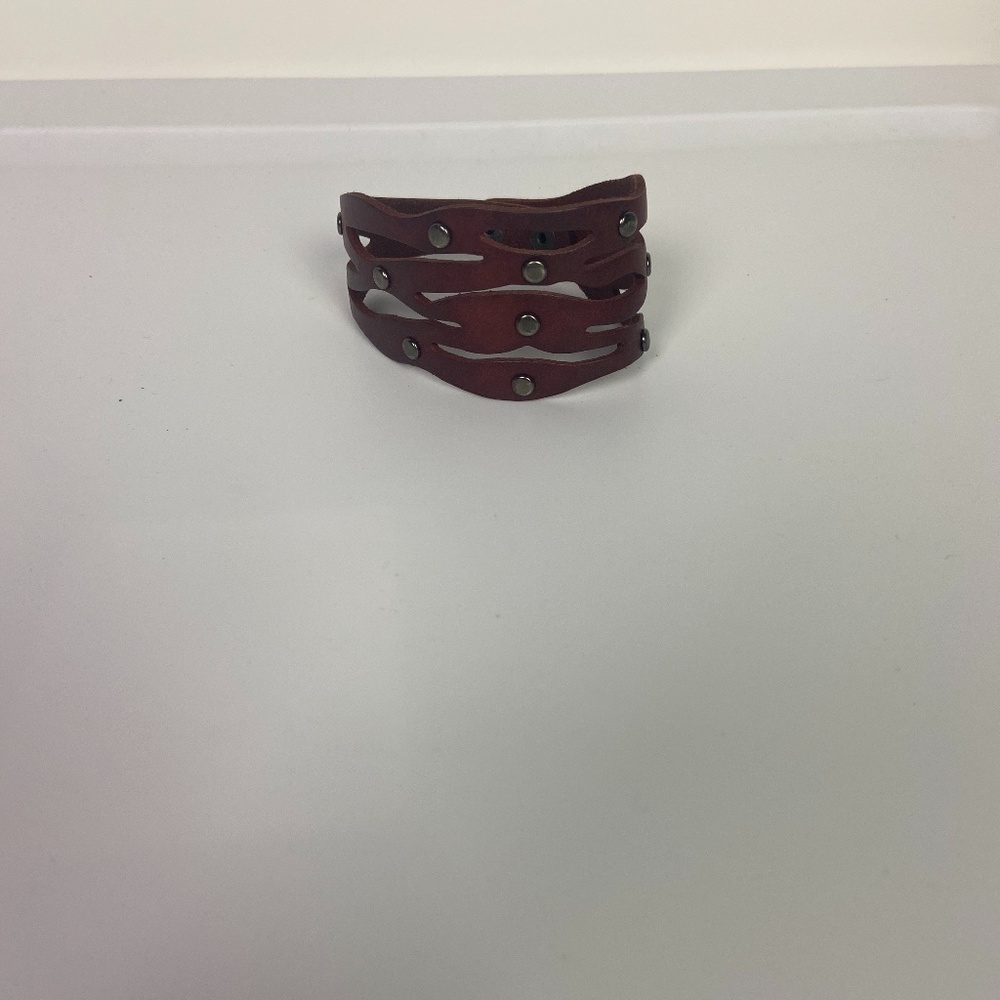 Women's Red Leather Embellished Cuff Bracelet